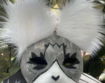 Grey cat mask fluffy ears therian mask