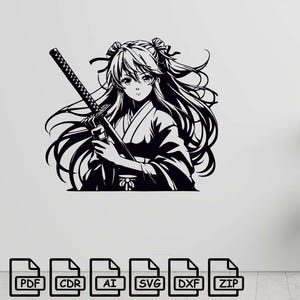 Anime, anime girl cut svg dxf file wall sticker pdf silhouette template cnc cutting router digital vector instant download