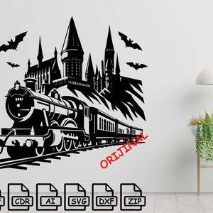 Magic wizard train cut svg dxf file wall sticker pdf silhouette template cnc cutting router digital vector instant download