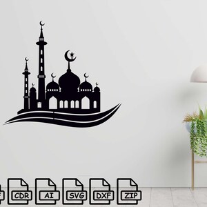 Mosque wall art, islamic home decor svg, dxf file wall sticker pdf silhouette template cnc cutting router digital vector instant download