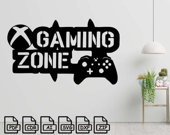 Gaming zone cut svg dxf file wall sticker pdf silhouette template cnc cutting router digital vector instant download