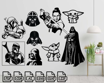 Star Wars Cut Svg Dxf File Wall Sticker Pdf Silhouette Template Cnc ...