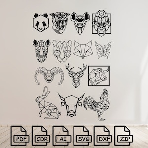 Geometric Animals (14pcs) cut svg dxf file wall sticker pdf silhouette template cnc cutting router digital vector instant download