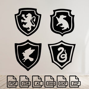 Magic Wizardy House Crests cut svg dxf file wall sticker pdf silhouette template cnc cutting router digital vector instant download
