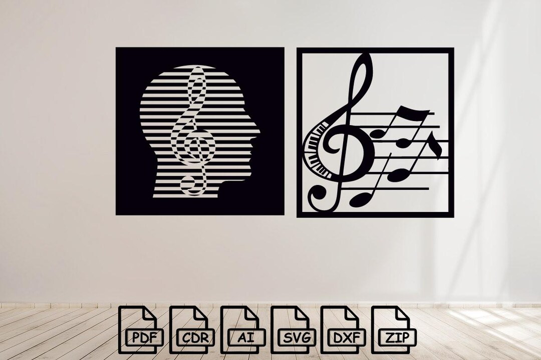 Music Notes-wall-decor (2pcs) Cut Svg Dxf File Wall Sticker Pdf ...