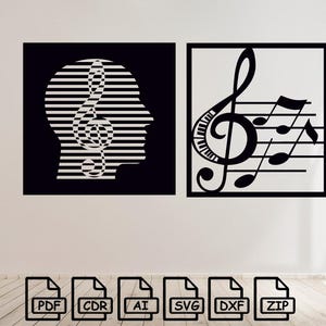 Music notes-wall-decor (2pcs) cut svg dxf file wall sticker pdf silhouette template cnc cutting router digital vector instant download
