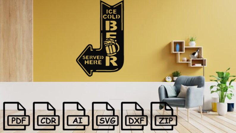 Beer (2pcs) Wall Art Cut Svg Dxf File Wall Sticker Pdf Silhouette ...
