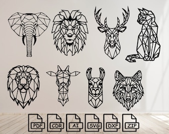 Geometric Animals (8pcs) cut svg dxf file wall sticker pdf silhouette template cnc cutting router digital vector instant download