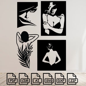 Frauen, Sexy Lady, weibliche Silhouette geschnitten svg dxf Datei Wandaufkleber pdf Silhouette Vorlage Cnc-Schneidefräser digitaler Vektor-Instant-Download