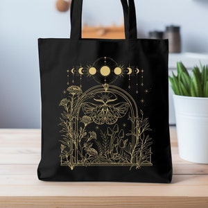 Motte Tote Bag , Mondblume Tragetasche, Mondphasen Geschenk für Pilz Tasche, Mondblume Tasche, Taschehängetasche, Taschehängetasche, Taschehängetasche,