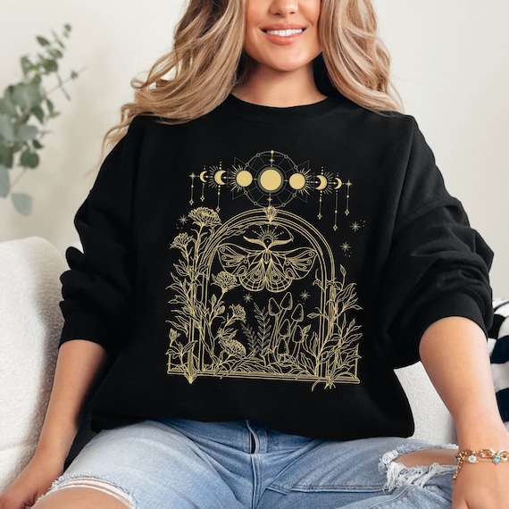 Luna Moth Sweatshirt, lunar phase gift moon phase shirt dark academia cottagecore aesthetic moth shirt whimsigoth mushroom foraging flower