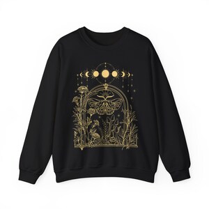 Luna Moth Sweatshirt, lunar phase gift moon phase shirt dark academia cottagecore aesthetic moth shirt whimsigoth mushroom foraging flower image 4