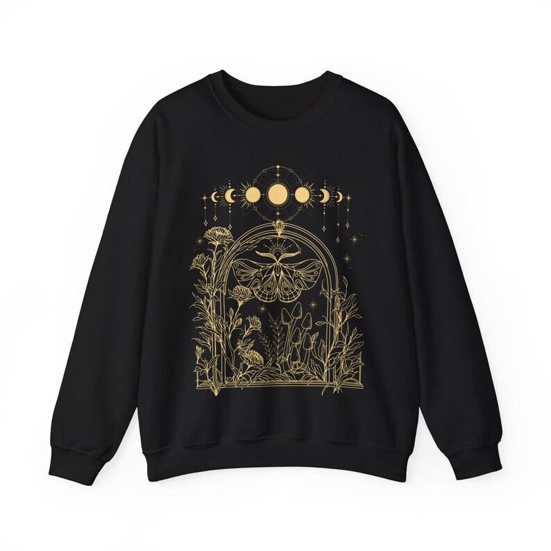 Luna Moth Sweatshirt, lunar phase gift moon phase shirt dark academia cottagecore aesthetic moth shirt whimsigoth mushroom foraging flower image 4