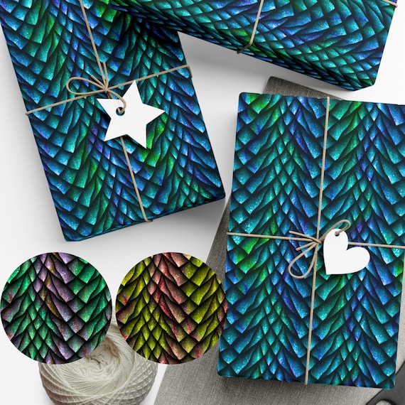 Dragon Scales Wrapping Paper, dragon gift wrap dinosaur lover gift dino scale wrapping paper fantasy game gift imaginary creature wrapper
