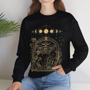 Luna Moth Sweatshirt, lunar phase gift moon phase shirt dark academia cottagecore aesthetic moth shirt whimsigoth mushroom foraging flower image 3