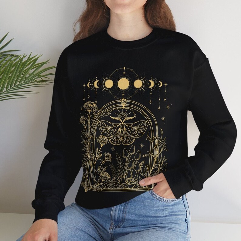 Luna Moth Sweatshirt, lunar phase gift moon phase shirt dark academia cottagecore aesthetic moth shirt whimsigoth mushroom foraging flower image 3