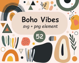 Minimalist Boho Vector Clipart SVG PNG, Abstract Shapes Floral Elements, Neutral Geometric Design Kit