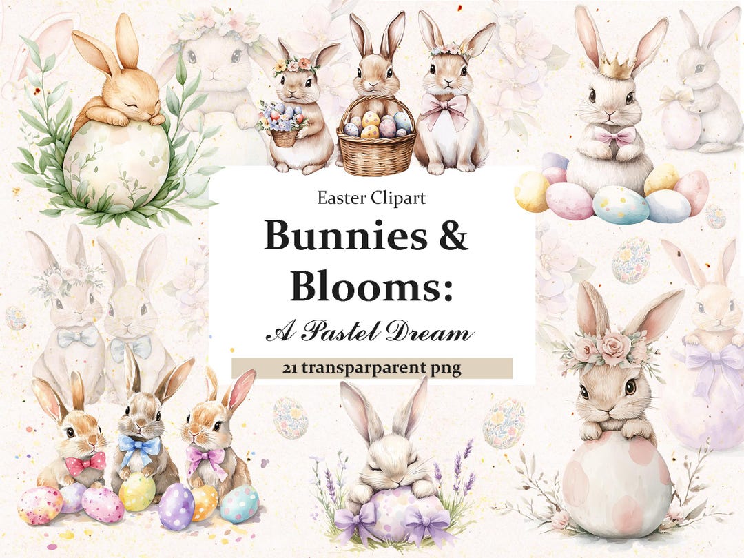 Easter Bunny Clipart | Cute Watercolor Bunnies | Spring Rabbits | Hand ...