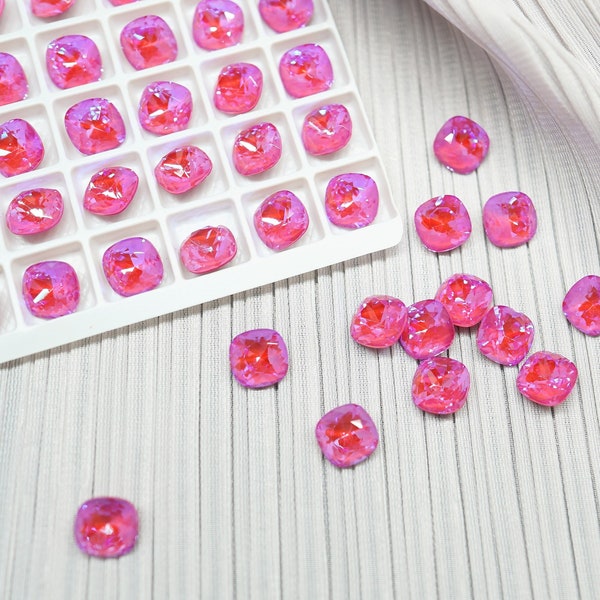 A4470 Round Square 10mm Crystal Fiery Magenta DeLite, 10mm high shine K9 Glass nail art chaton pointed bottom rhinestones