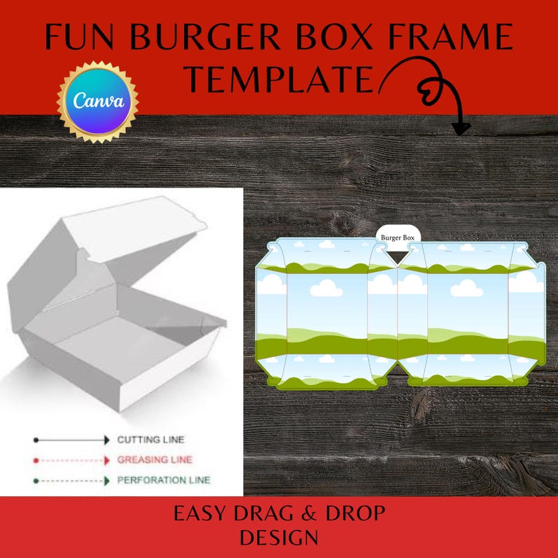 Burger Box Frame | Template Designs |food-themed - Etsy Canada