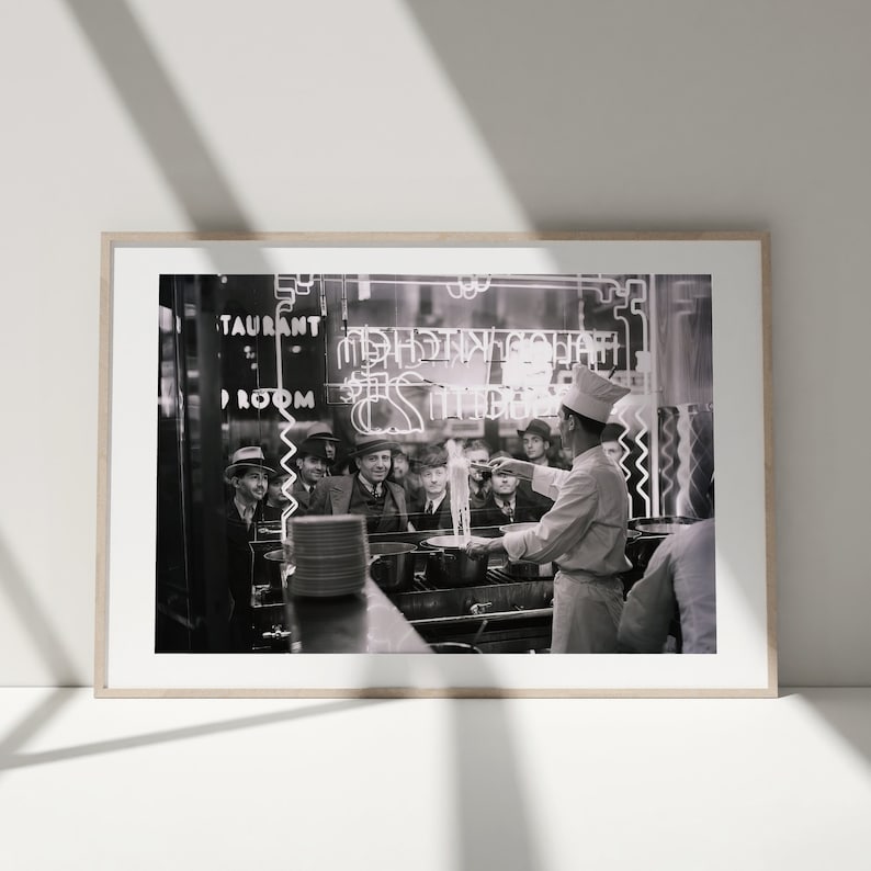 Italian Spaghetti Restaurant, Vintage Print, Photography Print, Black White Photo Print, Lifestyle Print, Museum Quality Photo Print image 3