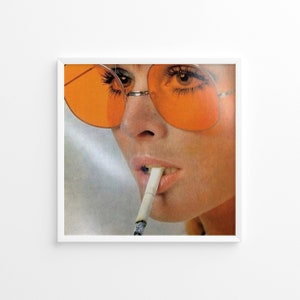 Mujer fumando cigarrillos, años 60 y 70, carteles estéticos, impresión vintage, impresión fotográfica, impresión de estilo de vida, impresión fotográfica con calidad de museo