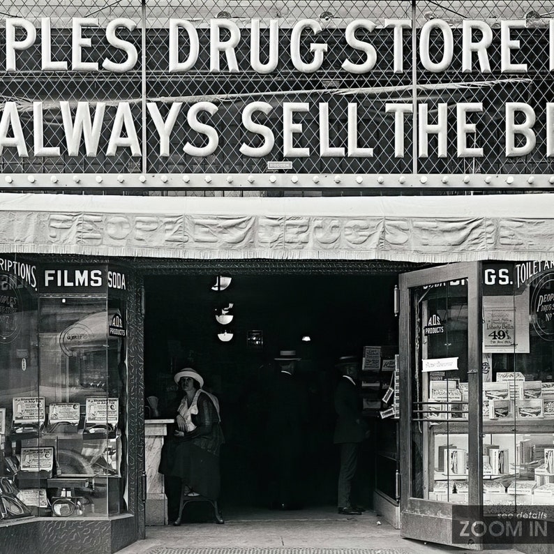 Vintage Pharmacy and Drug Store, Washington 20s, Vintage Print, Photography Print, Black White Photo Print, Museum Quality Photo Print image 4