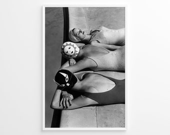 Vintage Swimmers Sunbathing 1950s, Vintage Print, Photography Print, Black White Photo Print, Lifestyle Print, Museum Quality Photo Print