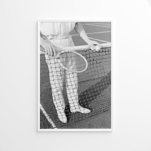 Plakat z tenisistą, retro tenisowy wydruk artystyczny, dekoracja ścienna z tenisem, wydruk fotograficzny, czarno-biały wydruk fotograficzny, wydruk fotograficzny jakości muzealnej
