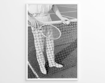 Tennis Player Poster, Retro Tennis Art Print, Tennis Wall Decor, Photography Print, Black White Photo Print, Museum Quality Photo Print