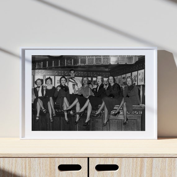 Women Drinking At Bar Wall Art, Vintage Bar Decor, Prohibition Wall Art, Bar Cart Decor, Black White Photo Print, Museum Quality Photo Print