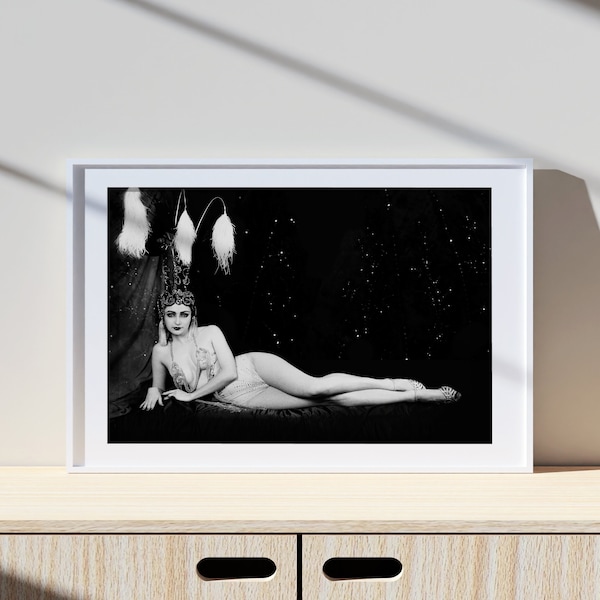 Burlesque Showgirl, Vintage Print, Photography Print, Black White Photo Print, Lifestyle Print, Museum Quality Photo Print