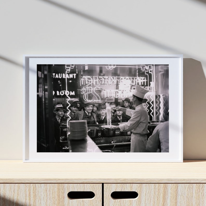 Italian Spaghetti Restaurant, Vintage Print, Photography Print, Black White Photo Print, Lifestyle Print, Museum Quality Photo Print image 1