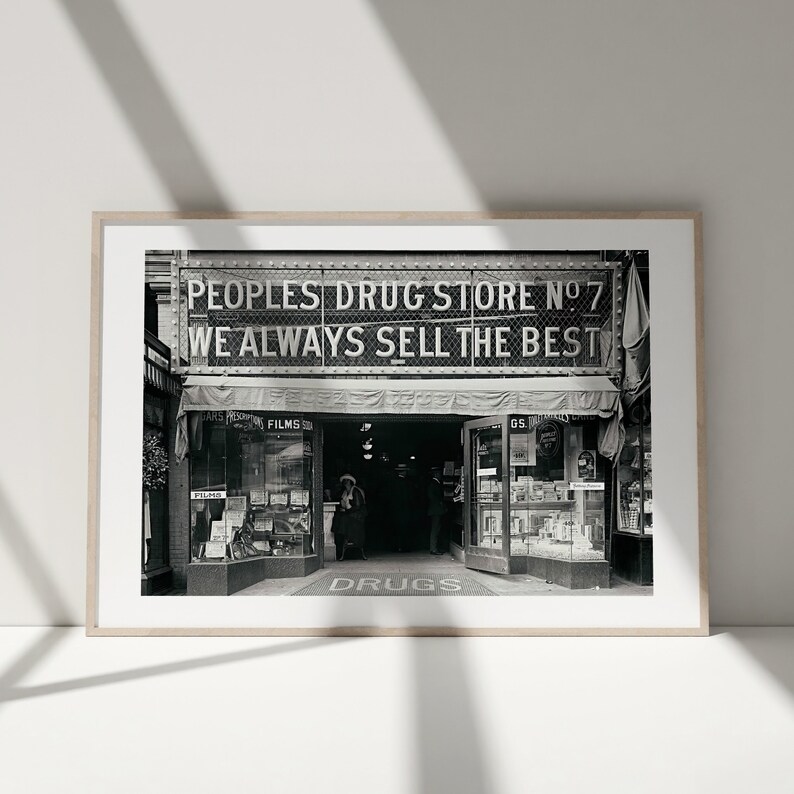 Vintage Pharmacy and Drug Store, Washington 20s, Vintage Print, Photography Print, Black White Photo Print, Museum Quality Photo Print image 3