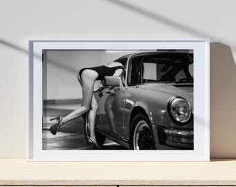 Porsche 911 Poster, Car Print, Vintage Print, Photography Print, Black White Photo Print, Lifestyle Print, Museum Quality Photo Print