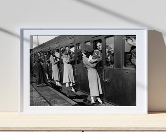 Kissing Soldier's, Vintage Print, Photography Print, Black White Photo Print, Lifestyle Print, Museum Quality Photo Print