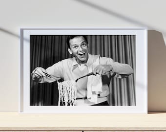 Frank Sinatra Eating Spaghetti, Black and White Wall Art, Vintage Print, Photography Prints, Museum Quality Print,Museum Quality Photo Print