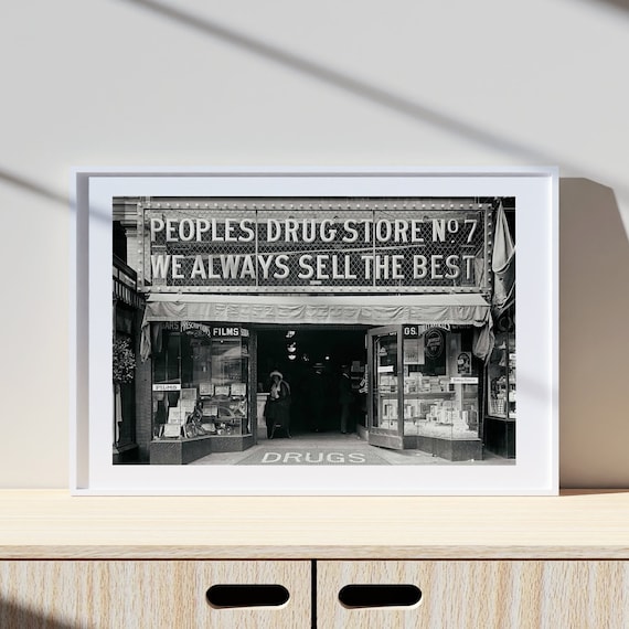 Vintage Pharmacy and Drug Store, Washington 20s, Vintage Print, Photography Print, Black White Photo Print, Museum Quality Photo Print