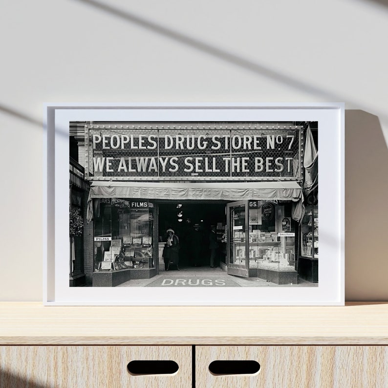 Vintage Pharmacy and Drug Store, Washington 20s, Vintage Print, Photography Print, Black White Photo Print, Museum Quality Photo Print image 1