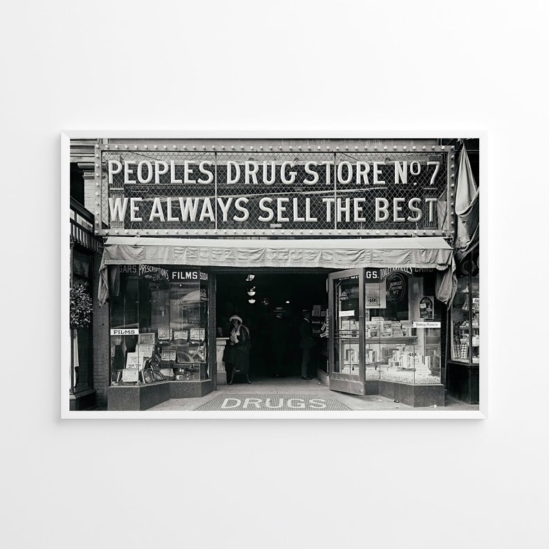 Vintage Pharmacy and Drug Store, Washington 20s, Vintage Print, Photography Print, Black White Photo Print, Museum Quality Photo Print image 2