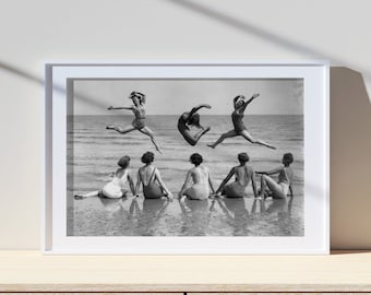 1930s Beach Model Dance on The Beach, Vintage Print, Photography Print, Black White Photo Print, Lifestyle Print, Museum Quality Photo Print