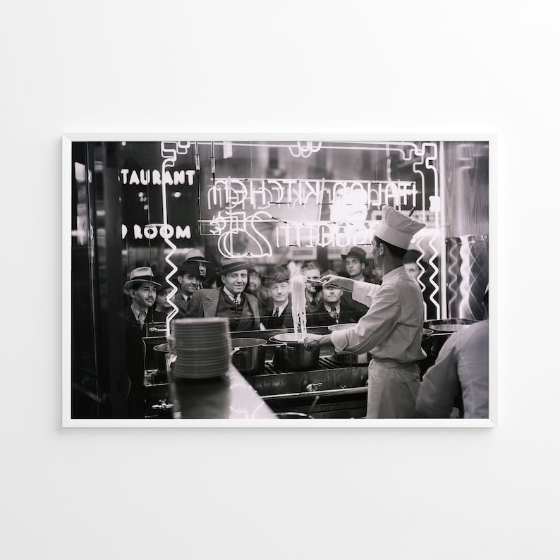 Italian Spaghetti Restaurant, Vintage Print, Photography Print, Black White Photo Print, Lifestyle Print, Museum Quality Photo Print image 2