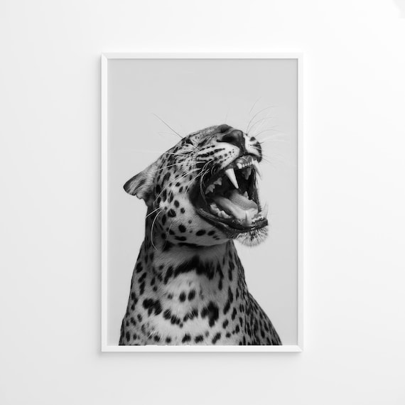 Leopard Roar Print, Fashion Stylish Wall Art Print, Photography Print, Black White Photo Print, Lifestyle Print, Museum Quality Photo Print