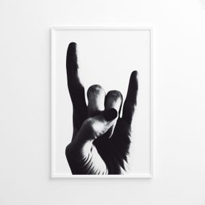 Stampa murale "Rock On Hand", cartello "Rock On Hand", stampa di musica rock, stampa vintage, stampa fotografica, stampa di stile di vita, stampa fotografica di qualità museale