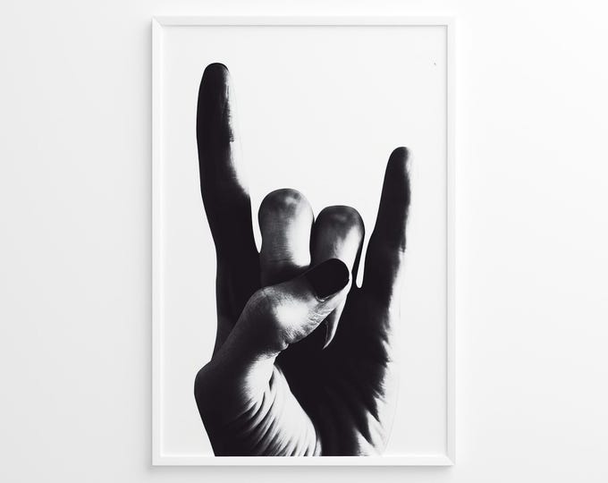 Rock On Hand Wall Art, Rock On Hand Sign, Rock Music Print, Vintage Print, Photography Print, Lifestyle Print, Museum Quality Photo Print