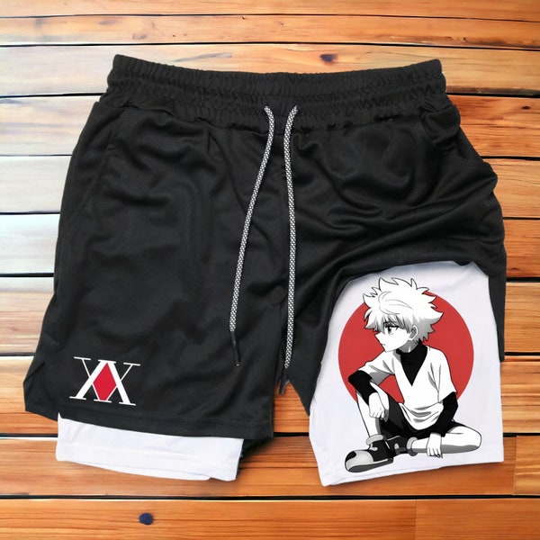 Anime Hunter Character Inspired Graphic Gym Compression Shorts #300-304-309