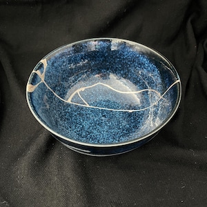 Unieke traditionele Kintsugi-kom | Puur zilveren afwerking | Japanse Wabi Sabi-kunst | Gesigneerd kunstwerk