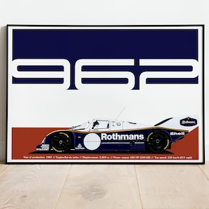 Limited Edition Porsche 962 Le Mans Racing Poster, Perfect Gift for Race Enthusiasts, Motorsport Art, Retro Porsche 962, Simple Poster, Boys