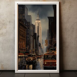 Vintage Wall Art Painting Of 1950&#39;s New York