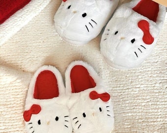 Hello Kitty Plush Slippers - Kawaii Comfort for Autumn & Winter - Sanrio Bedroom Shoes for Girls and Adults - Soft Padded Design